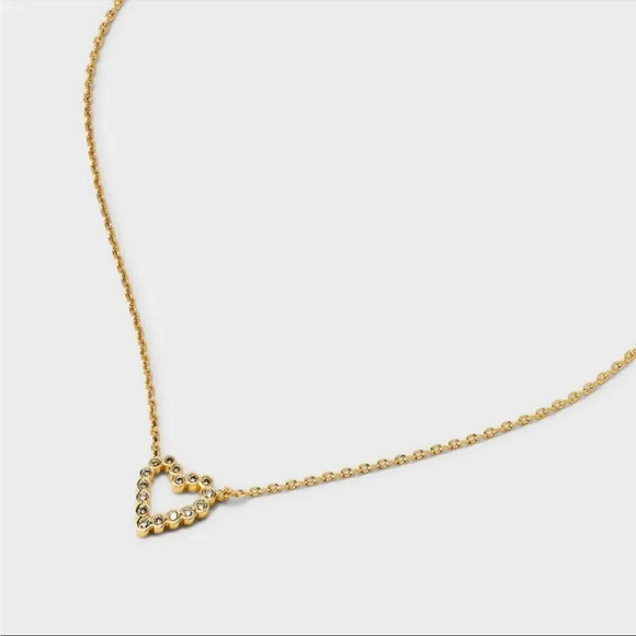 14K GOLD DIPPED LAB CREATED DIAMOND OPEN HEART PENDANT NECKLACE 15” - Picture 4 of 8
